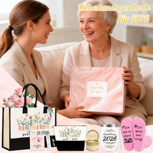 ZJKUBOIS Nyugdíj Ajándék Szett Nőknek - Rozsdamentes Boros Pohár, Vicces Zokni, Juta Táska - Pack of 8