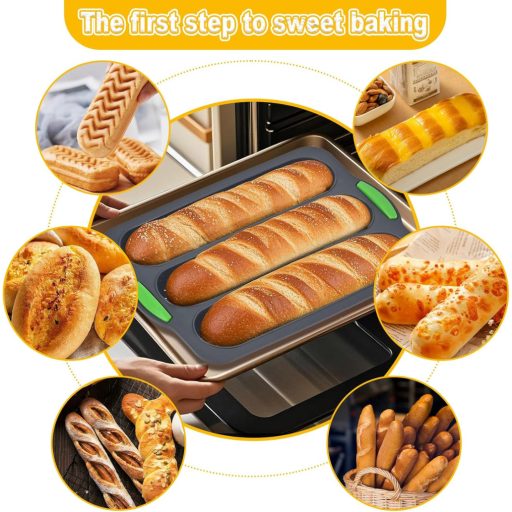 Hoadyush 3 részes bagett sütőforma szilikon kenyérsütéshez mosogatógépben biztonságos