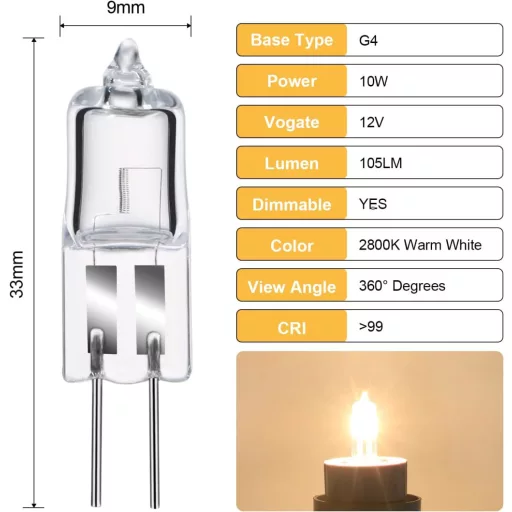GMY G4 Halogén Izzó 20W 12V Meleg Fehér 2800K 12 Darab Szett