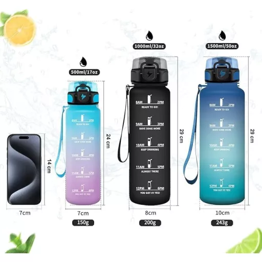 Motswedi 500ml BPA-mentes kullancscsap, időjelöléssel, szivárgatásmentes ivópalack gyerekeknek