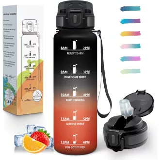   Sticlă sport Mulbijeo 1L fără BPA cu pai, pentru băuturi carbogazoase, negru-roșu