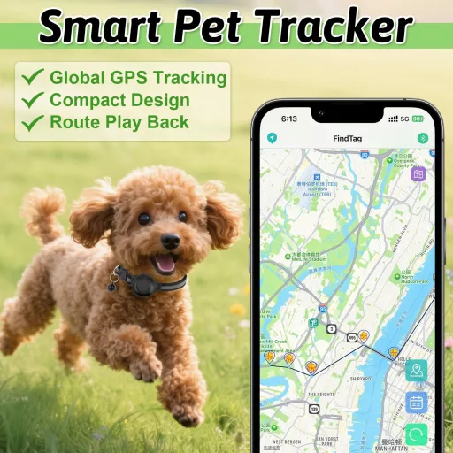 Bukbas Mini GPS nyomkövető macskáknak és kutyáknak, okos tracker iOS Android kompatibilis
