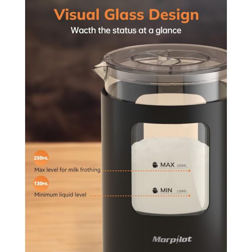Morpilot 4az1-ben tejhabosító 550W 600ml üveg fekete
