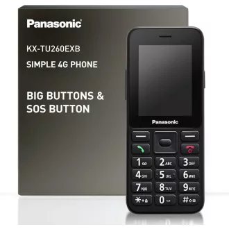   Panasonic KX-TU260EXB 4G Időseknek Mobiltelefon IP44 USB-C Fekete