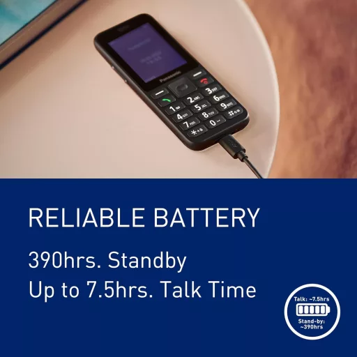 Panasonic KX-TU260EXB 4G Időseknek Mobiltelefon IP44 USB-C Fekete