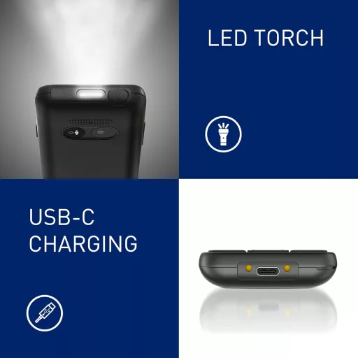 Panasonic KX-TU260EXB 4G Időseknek Mobiltelefon IP44 USB-C Fekete