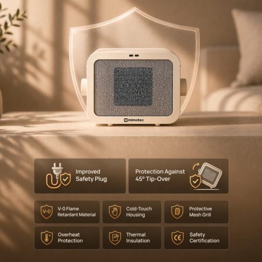 M Mimotec 1500W Kerámia Ventilátoros Fűtőgép 3 Fokozat Termosztát Csendes