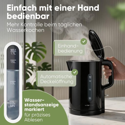 Clatronic WK 3835 1.7L Vízforraló 2200W Gyors Felmelegítés BPA Mentes Fekete