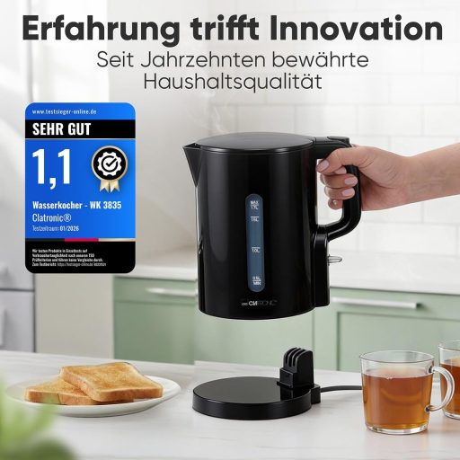Clatronic WK 3835 1.7L Vízforraló 2200W Gyors Felmelegítés BPA Mentes Fekete