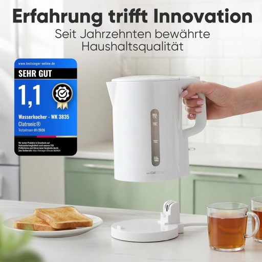 Clatronic WK 3835 1,7L Vízforraló 2200W Gyors Felmelegítés BPA Mentes Fehér